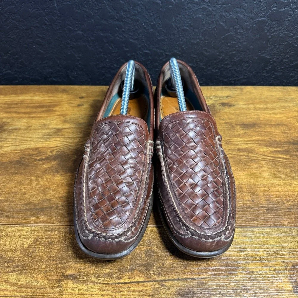 Johnston & Murphy 25-1852 Brown Woven Leather Loafers Mens 9 M